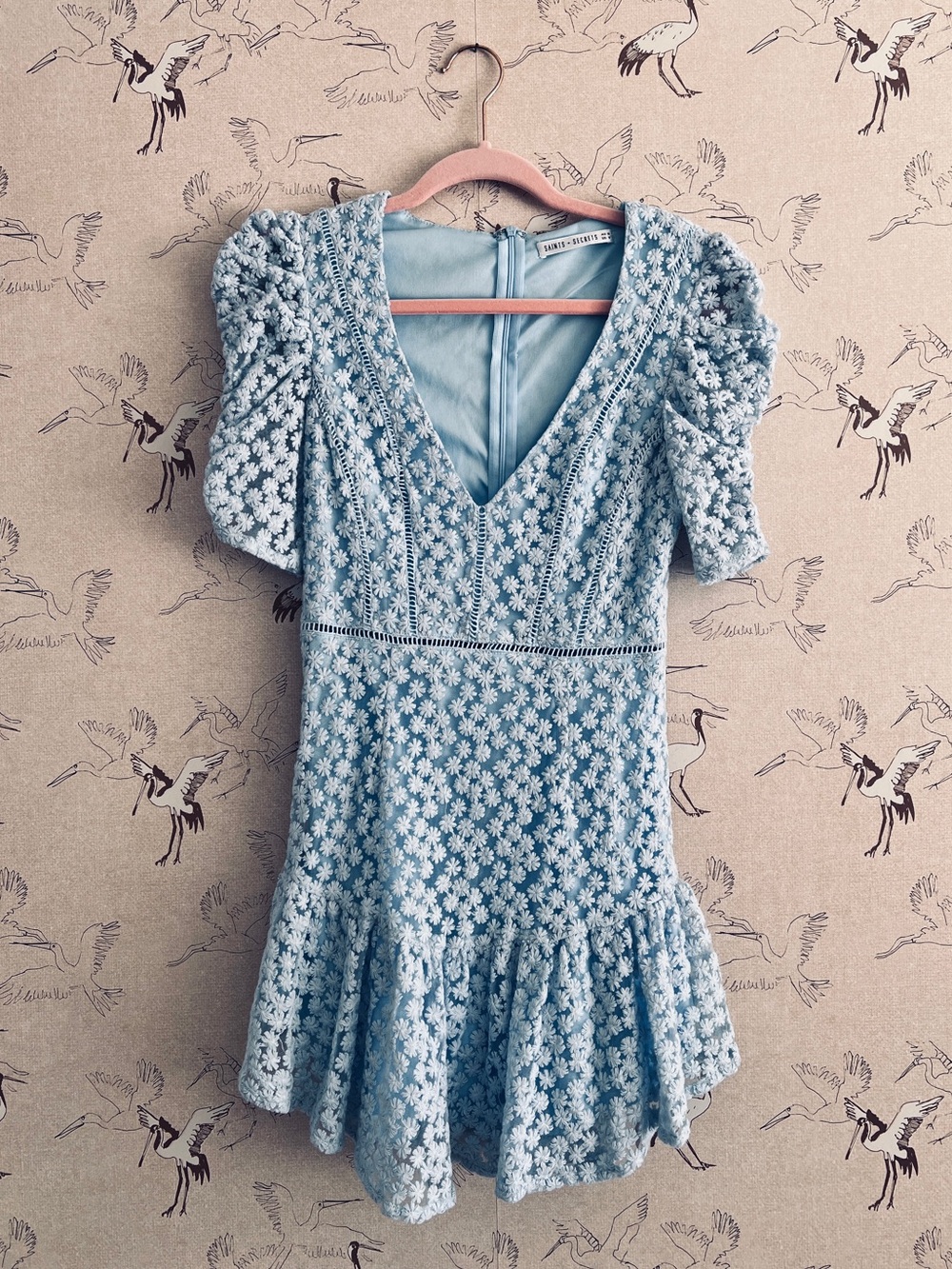 Saints & secrets blue‎ lace mini dress embroidered florals